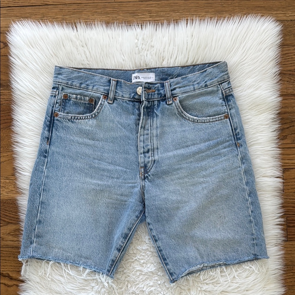Zara Blue Denim Shorts with Frayed Hem